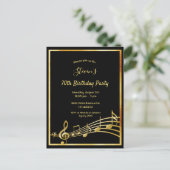 70th birthday black gold music notes invitation (Standing Front)
