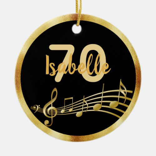 70th birthday black gold music notes name ceramic ornament