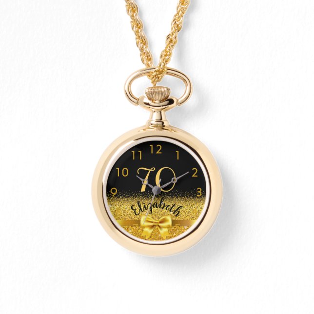 70th birthday black gold name classic elegance bow watch (Front)