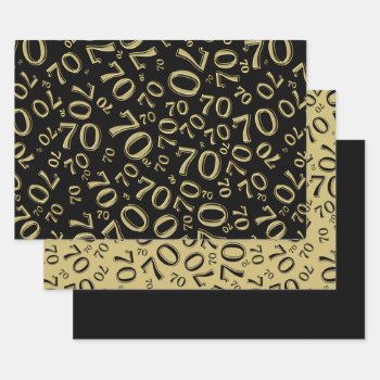 70th Birthday Black & Gold Number Pattern 70 Wrapping Paper Sheets by NancyTrippPhotoGifts at Zazzle