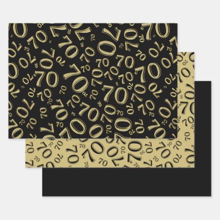 70th Birthday Black & Gold Number Pattern 70 Wrapping Paper Sheets