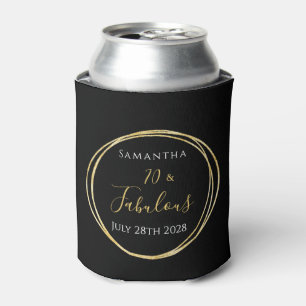 70th Birthday Black Gold Personalized Party Favor Can Cooler
