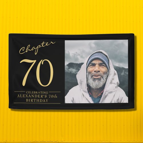 70th Birthday Black Gold Photo Banner