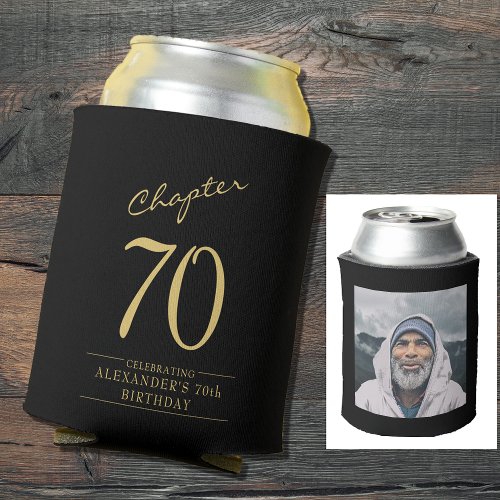 70th Birthday Black Gold Photo Can Cooler