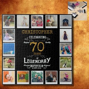 70th Birthday Black Gold Photo Collage Jigsaw Puzzle