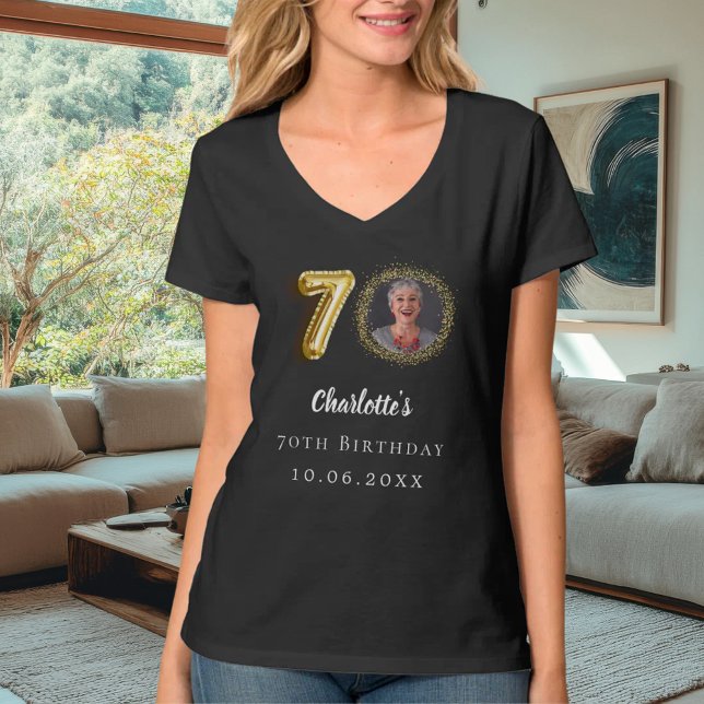 70th birthday black gold photo T-Shirt (Creator Uploaded)
