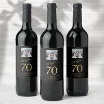 70th Birthday Black Gold Photo Wine Label<br><div class="desc">Celebrate your loved one's birthday in style with a black and gold birthday wine labels featuring their favorite photo. Discover how this high-quality,  customizable wine label can elevate any birthday celebration and create a lasting impression for the birthday honoree.</div>