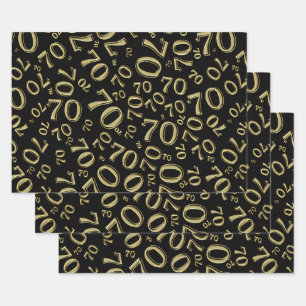 70th Birthday Black/Gold Random Number Pattern 70 Wrapping Paper Sheets