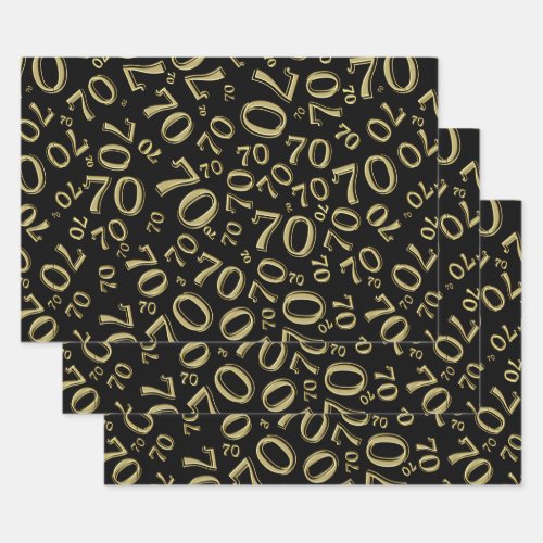 70th Birthday BlackGold Random Number Pattern 70 Wrapping Paper Sheets