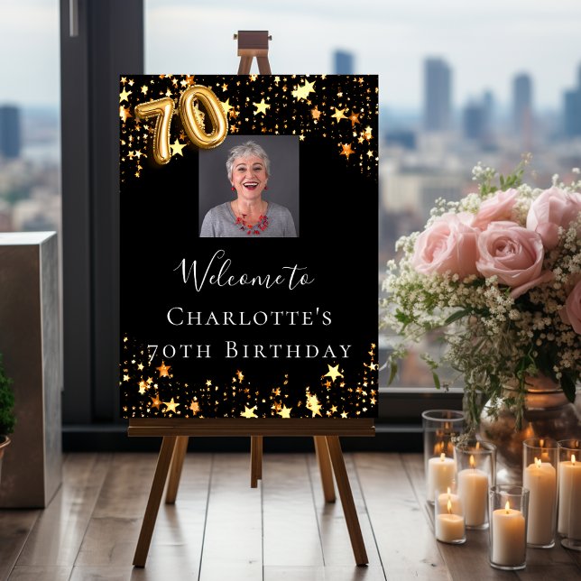 70th birthday black gold stars photo welcome foam board (Creator Uploaded)