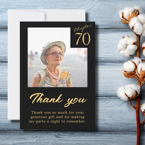 70th Birthday Black Gold Turning 70 Thank You Card