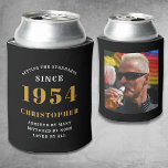 70th Birthday Black Gold With Photo Can Cooler<br><div class="desc">Personalized Birthday add your name and year can cooler with your photo on the rear. Edit the name and year with the template provided. A wonderful custom birthday party accessory. More gifts and party supplies available with the "setting standards" design in the store.</div>