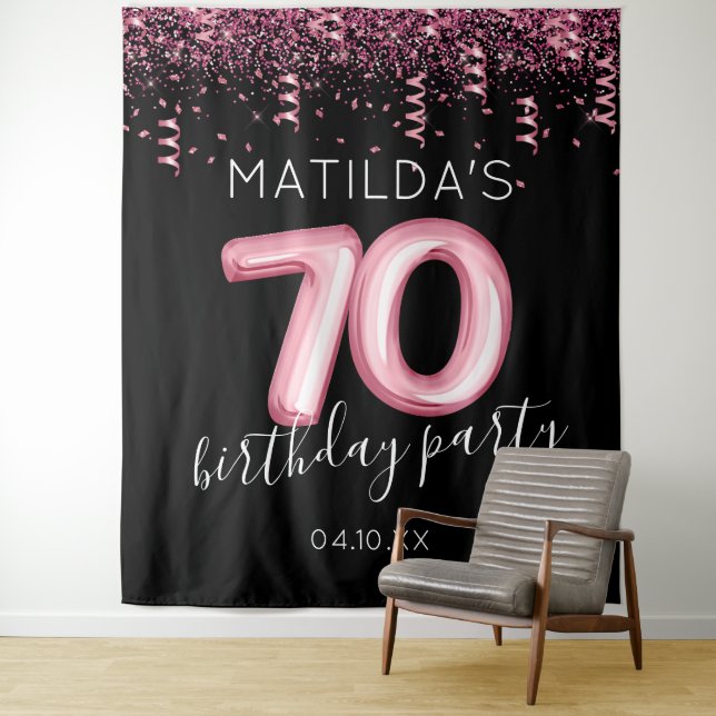 70th Birthday Black Pink Photo Backdrop (In Situ)