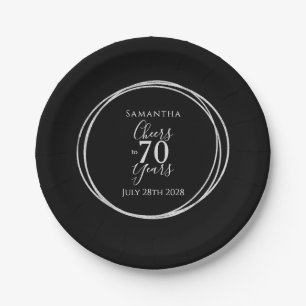 70th Birthday Black Silver Cheers 70 Years Party Paper Plates
