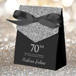 70th Birthday Black Silver Glitter Thank You Favor Boxes<br><div class="desc">This fabulous modern 70th Birthday Black Silver Glitter Thank You favor box with sparkling silver glitter, the birthday girl's name in a trendy script font, and tied with an elegant black bow would be perfect for your event. It would be great for a candy station, on a thank you gift...</div>