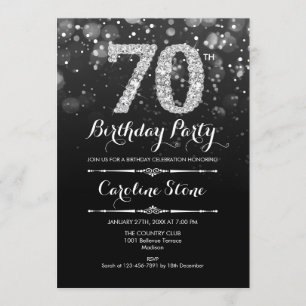 70th Birthday - Black Silver Invitation