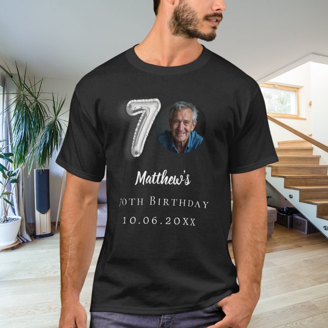 70th birthday black silver photo T-Shirt (Creator Uploaded)