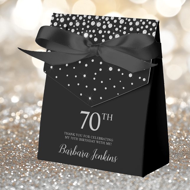 70th Birthday Black Sparkly Thank You Favor Boxes (Creator Uploaded)