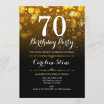 70th Birthday - Black White Gold Invitation<br><div class="desc">70th Birthday Invitation. ANY AGE
Elegant black white design with faux glitter gold bokeh lights. Adult birthday. Features diamonds and script font. Men or women bday invite. Perfect for a stylish birthday party. Message me if you need further customization.</div>