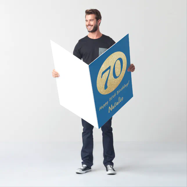 70th Birthday Blue and Gold Extra Large Jumbo Card | Zazzle