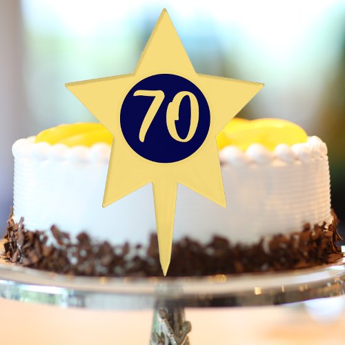 70th Birthday Blue and Yellow Star Cake Topper