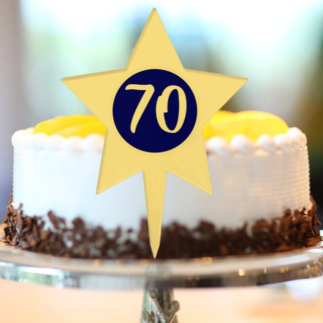70th Birthday Blue and Yellow Star Cake Topper (In Situ)