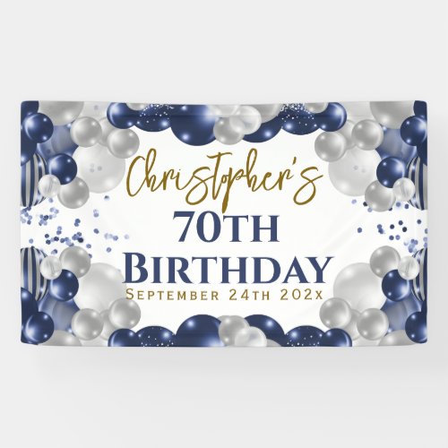 70th Birthday Blue Balloons Party Welcome Banner