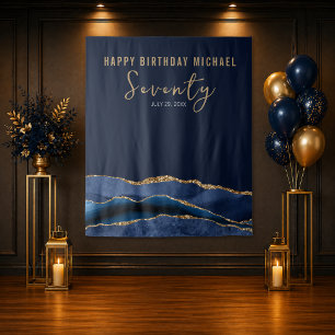 70th Birthday Blue Gold Agate Photo Backdrop