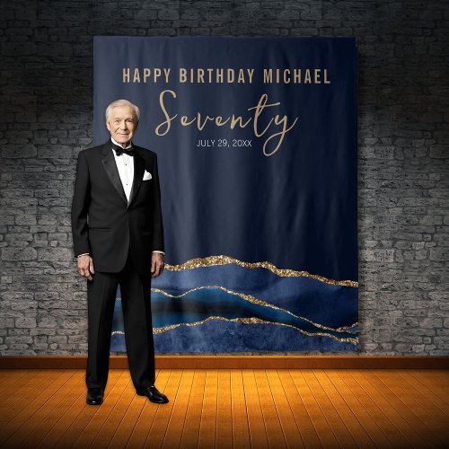 70th Birthday Blue Gold Agate Photo Backdrop