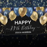 70th Birthday Blue Gold Balloons  Banner<br><div class="desc">Elegant faux blue and gold glitter balloons on the top border. All text is adjustable and easy to change for your own party needs. any year,  age can be changed</div>