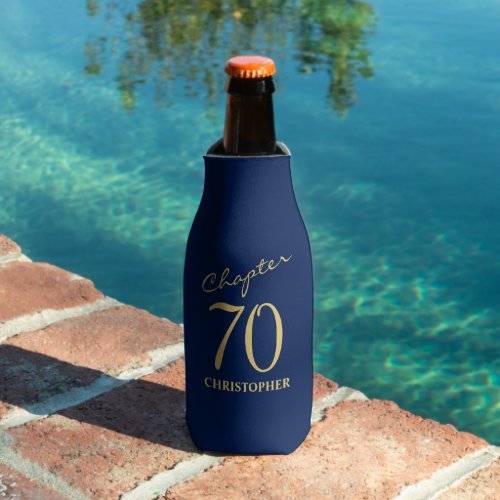 70th Birthday Blue Gold Bottle Cooler