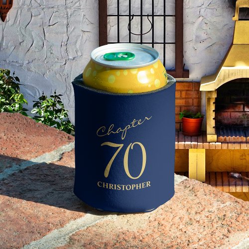 70th Birthday Blue Gold Can Cooler