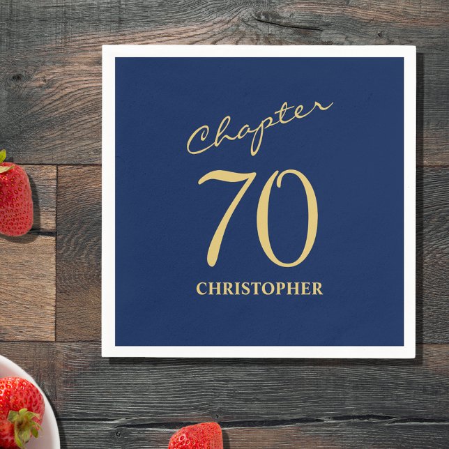70th Birthday Blue Gold Chapter 70 Napkins (Make your loved one's 70th birthday celebration elegant and memorable with our Blue Gold Napkins)