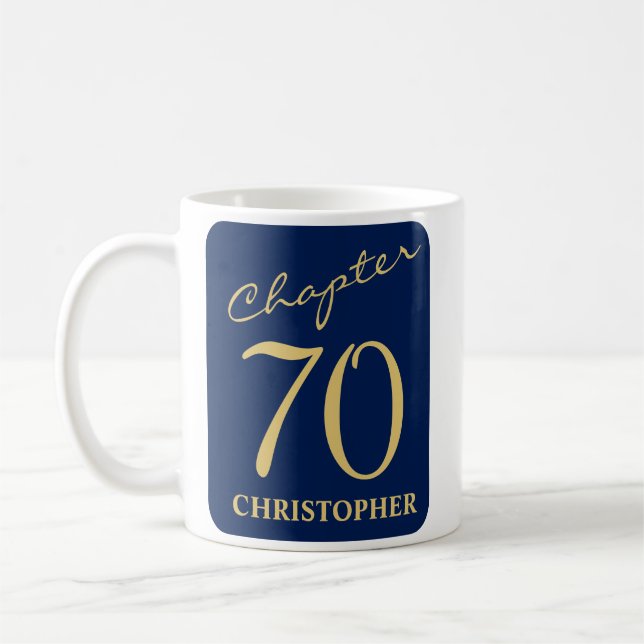 70th Birthday Blue Gold Coffee Mug (Left)