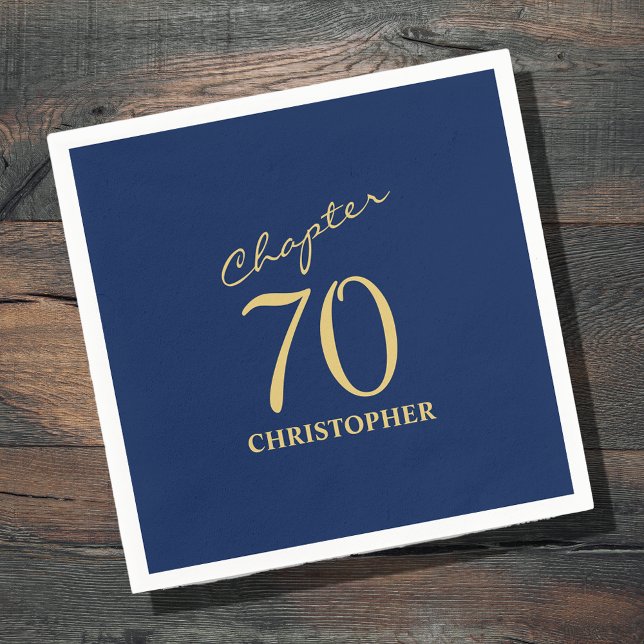 70th Birthday Blue Gold Napkins (Creator Uploaded)