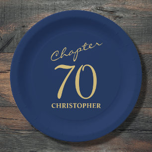 70th Birthday Blue Gold Paper Plates
