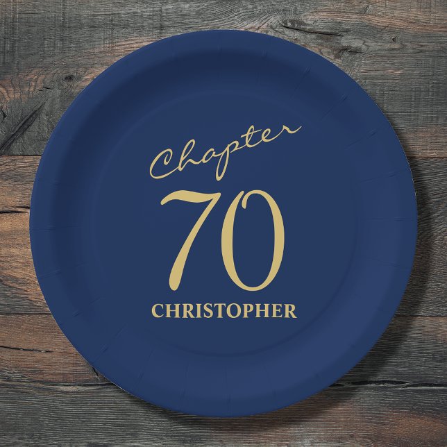 70th Birthday Blue Gold Paper Plates (Creator Uploaded)
