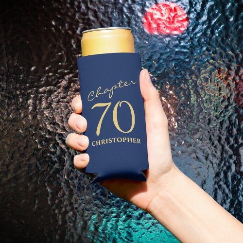 70th Birthday Blue Gold Seltzer Can Cooler