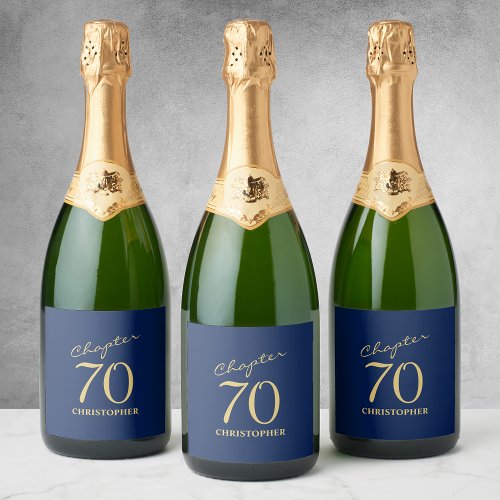 70th Birthday Blue Gold Sparkling Wine Label