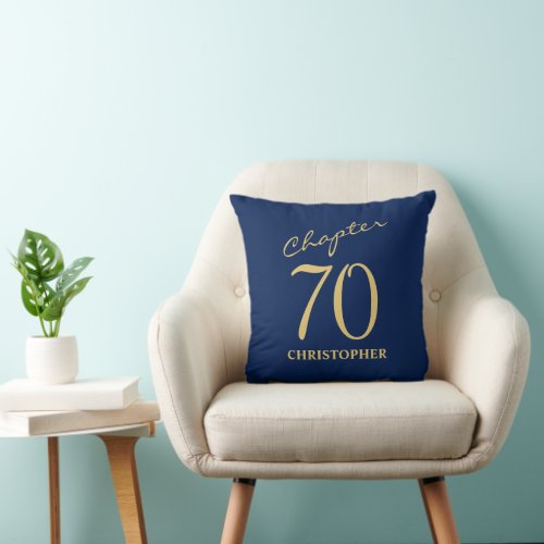 70th Birthday Blue Gold Throw Pillow