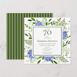 70th Birthday Blue Hydrangeas Invitation
