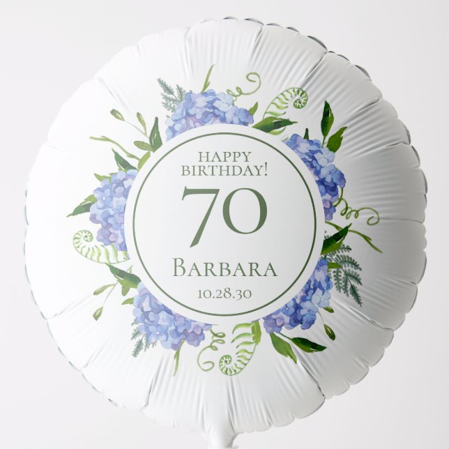70th Birthday Blue Hydrangeas Large Balloon (Front)