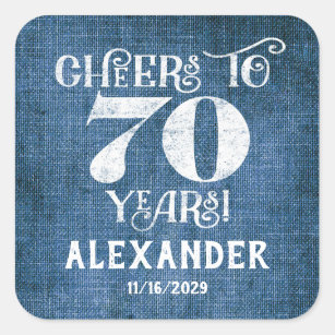 70th Birthday Blue Linen Thank You Favor Stickers