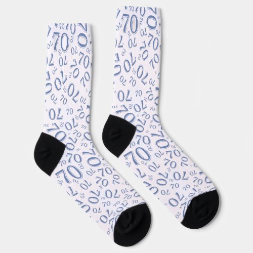 70th Birthday Blue Random Number Pattern Socks