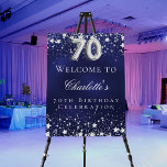 70th Birthday blue silver stars welcome party Foam Board<br><div class="desc">A welcome board for a 70th birthday party.  A navy blue background with elegant faux silver stars. The blue color is uneven.  Personalize and add a name and text.  White letters. 
Back: no design</div>