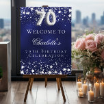 70th Birthday blue silver stars welcome party Foam Board<br><div class="desc">A welcome board for a 70th birthday party.  A navy blue background with elegant faux silver stars. The blue color is uneven.  Personalize and add a name and text.  White letters. 
Back: no design</div>