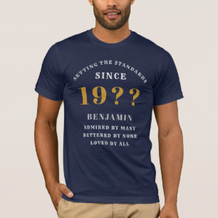 70th Birthday Blue White Gold Elegant Name Year T-Shirt