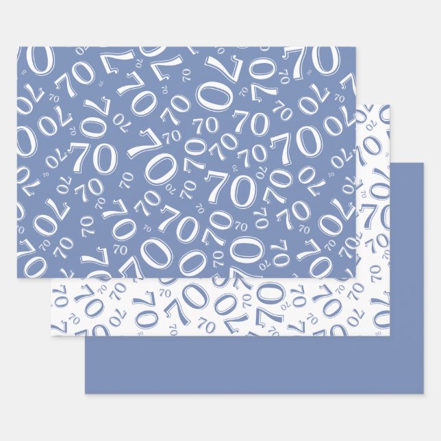 70th Birthday Blue & White Number Pattern 70 Wrapping Paper Sheets (Set)