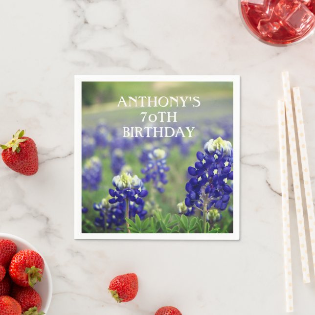 70th Birthday Bluebonnets Blue Flower Texas Floral Napkins (Insitu)