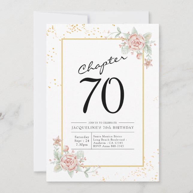 70th Birthday Blush Floral Invitation (Front)